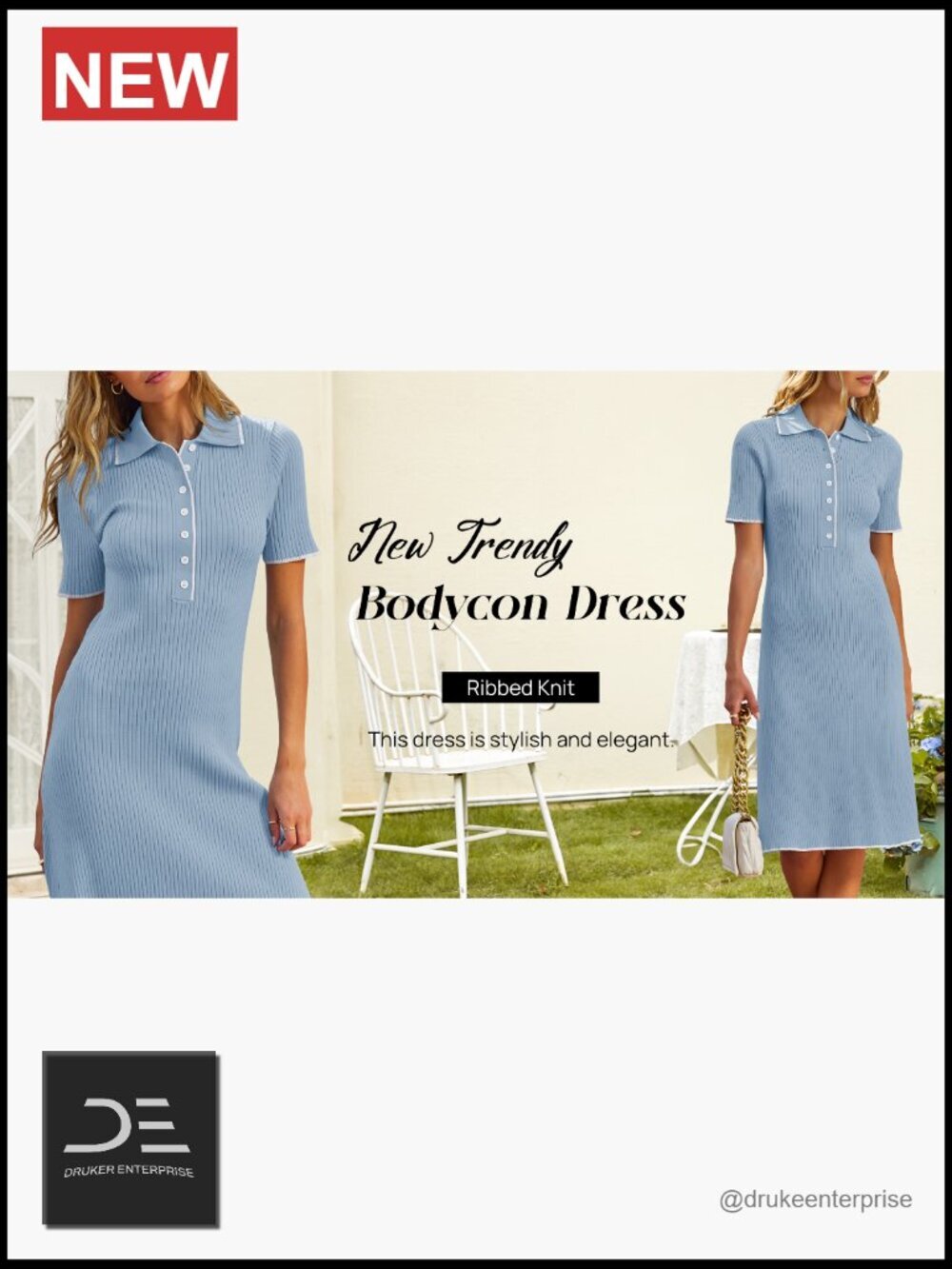 Ribbed Knit Midi Dress Short Sleeve V Neck Button Bodycon - Picture 7 of 7